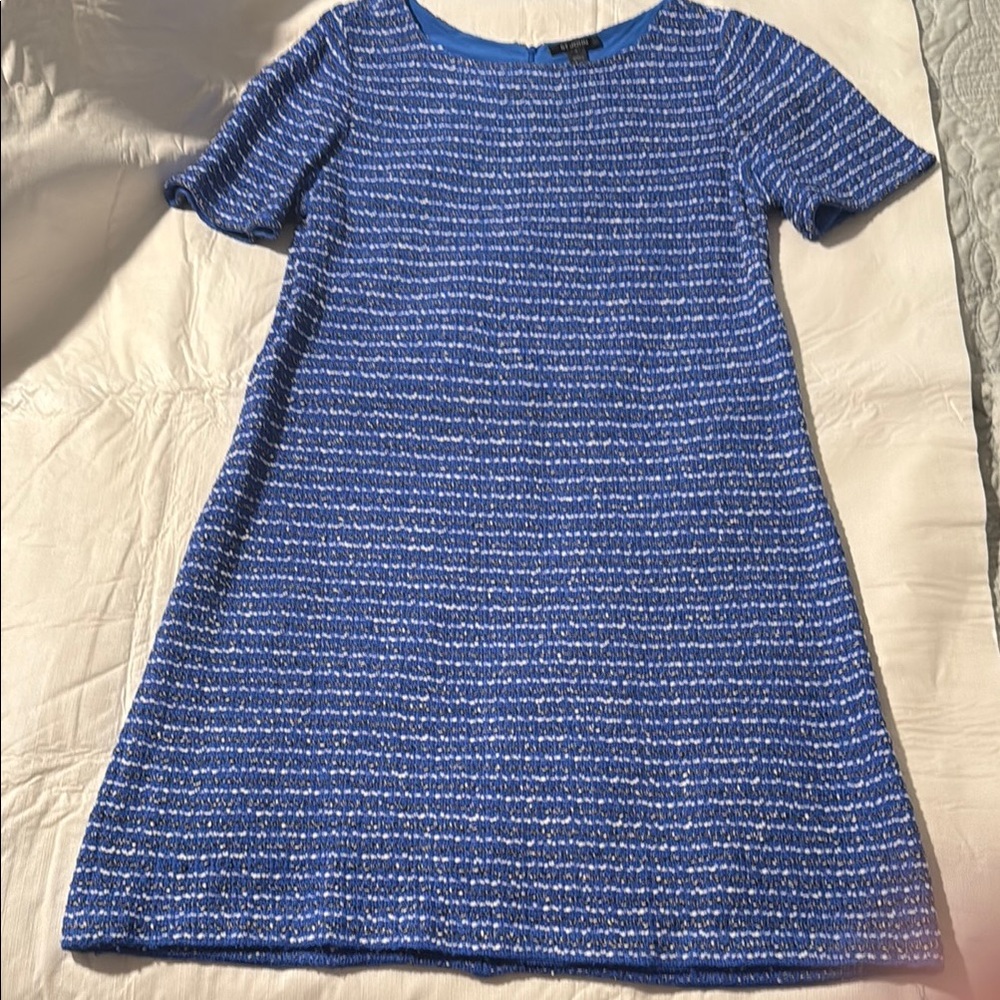 St. John Knit - Blue, White & Black Textured Striped Dress. Sz18 💙💙🤍🖤💙💙